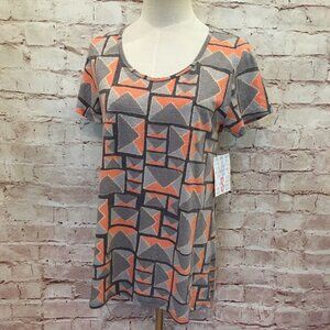 LuLaRoe Womens CLASSIC T Knit Top Orange Gray Geometric Print Size Small NEW